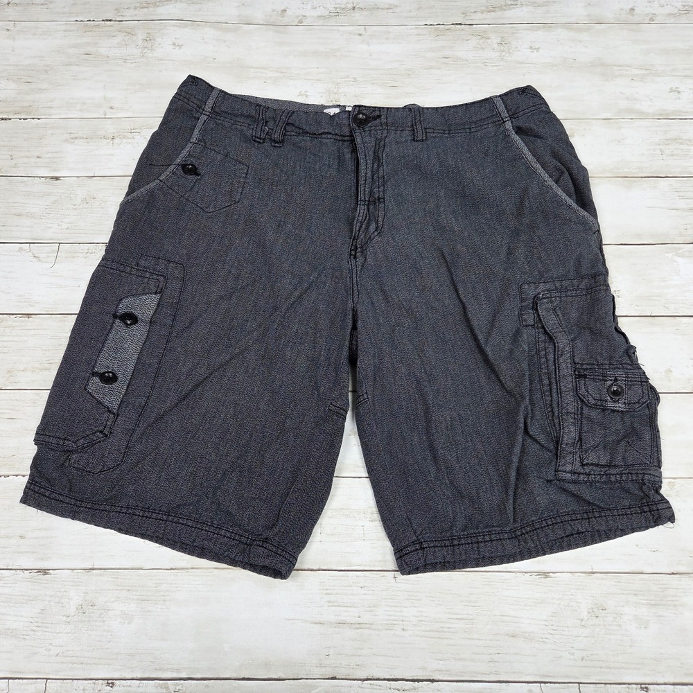 Marc‎ Ecko Cut & Sew Mens 34 Cargo Shorts Dark Grey Cotton Textured Utility